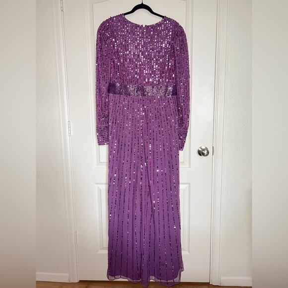 MAC DUGGAL Purple Sequin Wrap Over Bishop Sleeve Gown size 18 NWT - Picture 3 of 7